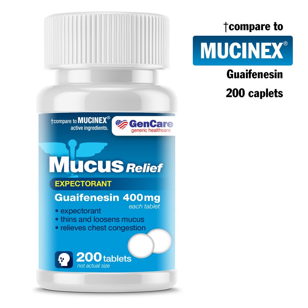 Gencare - Mucus Relief Expectorant Guaifenesin 400 Mg (200 Tablets) | Helps Congestion