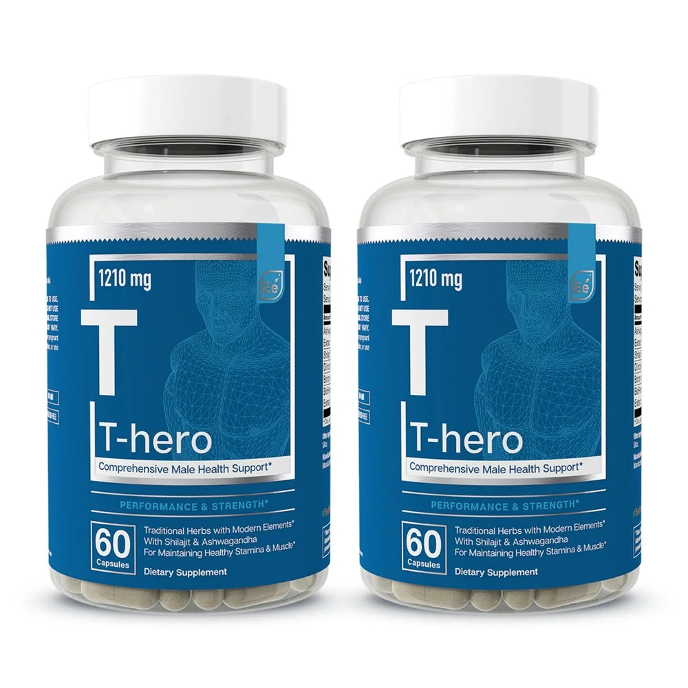 Essential Elements Male Health Supplement - Muscle Support & T-Health with DIM, Ashwagandha, Shilajit, More | T-Hero 60 Vegan Capsules (2-Pack)