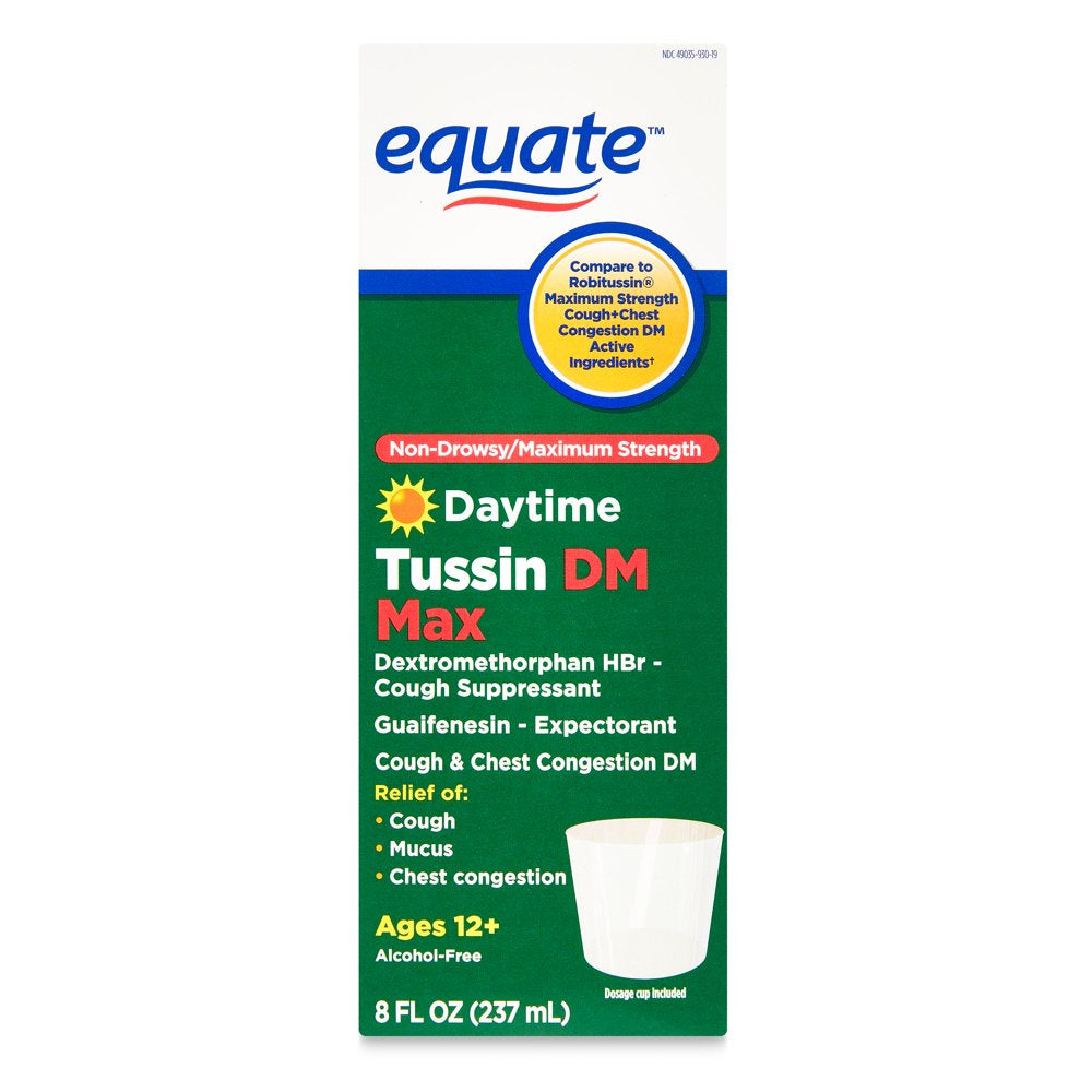 Equate Non-Drowsy/Maximum Strength Daytime Tussin DM Max Liquid, 8 Fl Oz