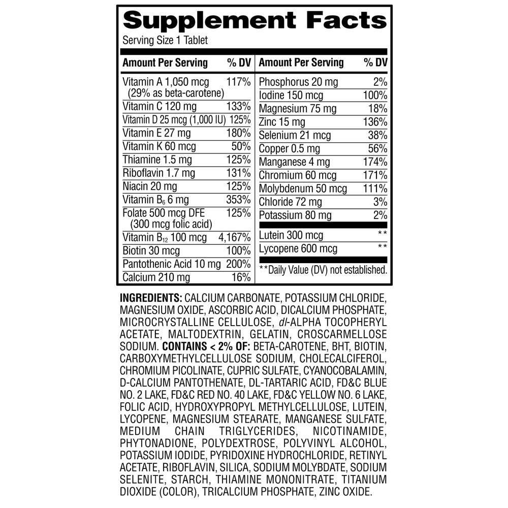 Equate Complete Multivitamin/Multimineral Supplement Tablets, Men 50+, 200 Count