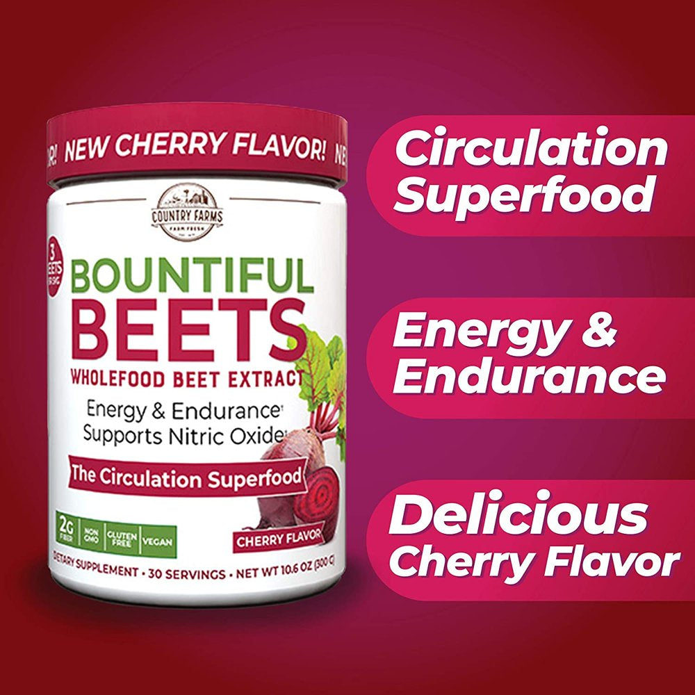 Country Farms Bountiful Beet Extract Nitric Oxide, Cherry, 10.6Oz, 3-Pack