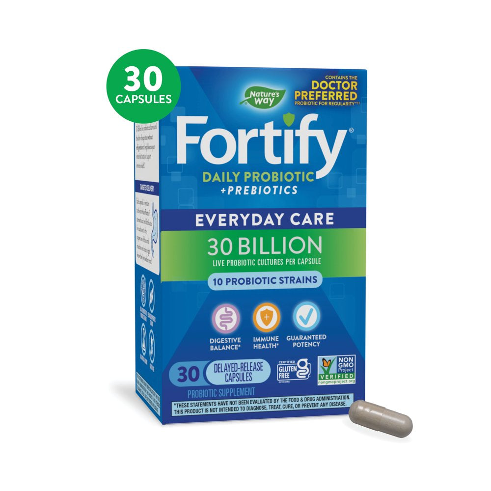 Fortify Everyday Care Probiotic Capsules, 30 Billion Live Cultures, Digestive Health*, Unisex, 30Ct
