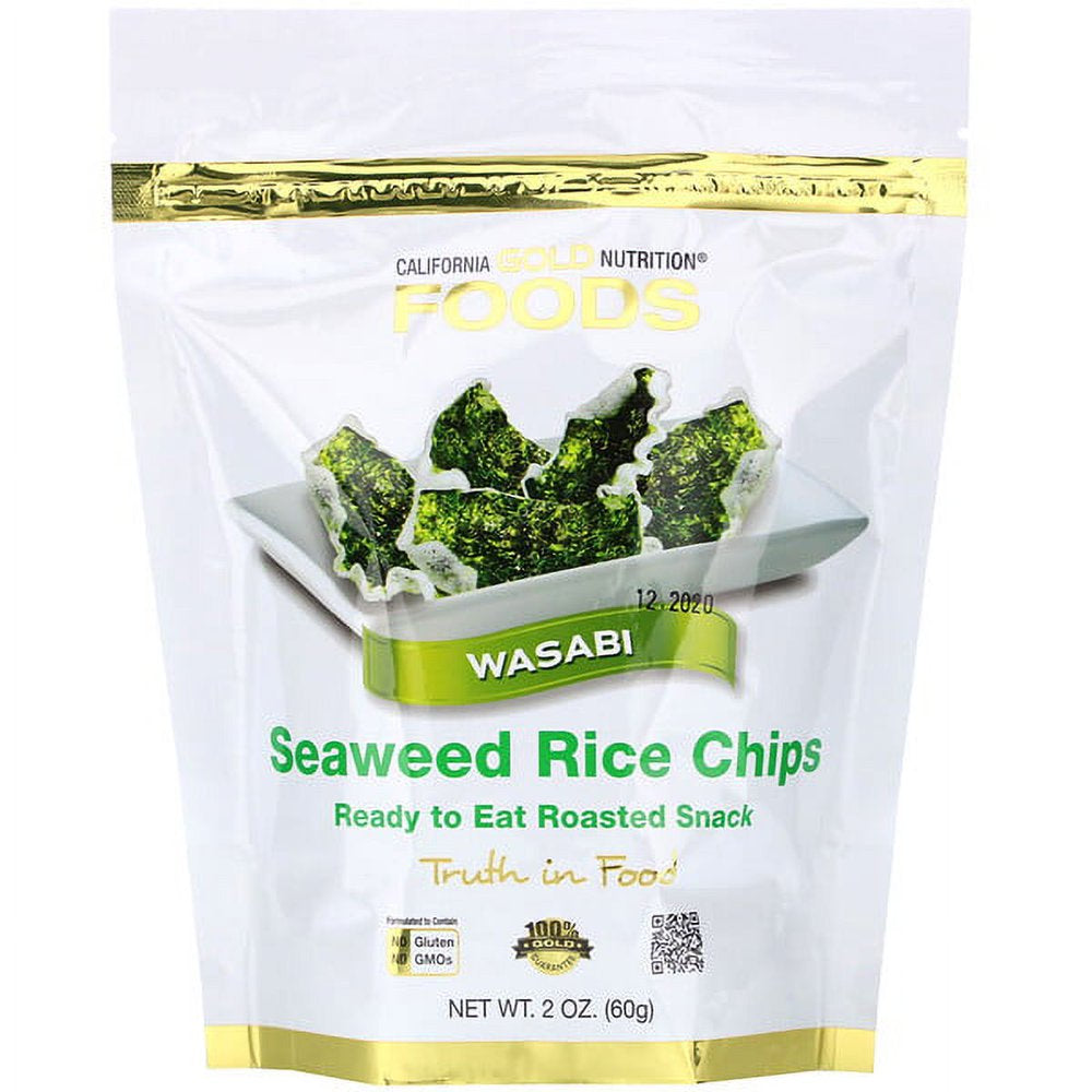 California Gold Nutrition, Seaweed Rice Chips, Wasabi, 2 Oz Pack of 4