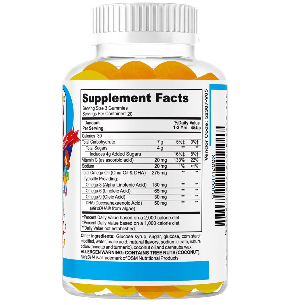 Brightkids Brain Focus Supplement for Kids, Focus for Kids, Brain Focus Gummies for Children, Memory Supplements Lemon & Orange Flavored 60 Gummies