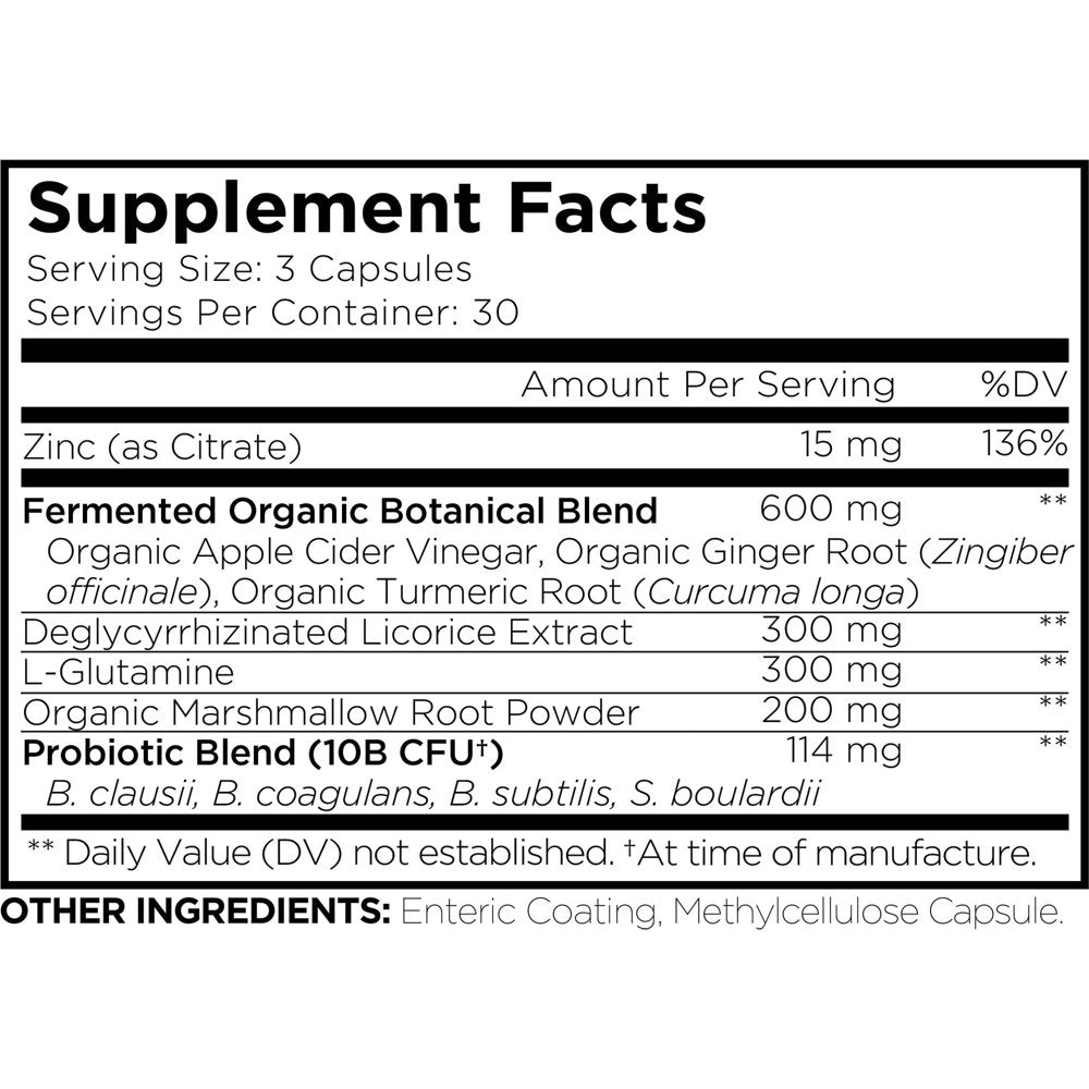 Amen Leaky Gut, L-Glutamine, Zinc, Turmeric, Licorice, Probiotic & Prebiotic Vegan Supplement, 90 Ct