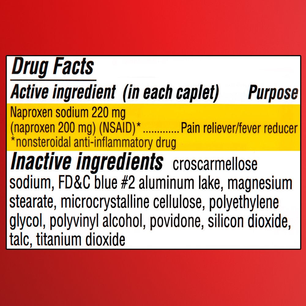 Equate All Day Pain Relief Naproxen Sodium Caplets, 220 Mg, 100 Count
