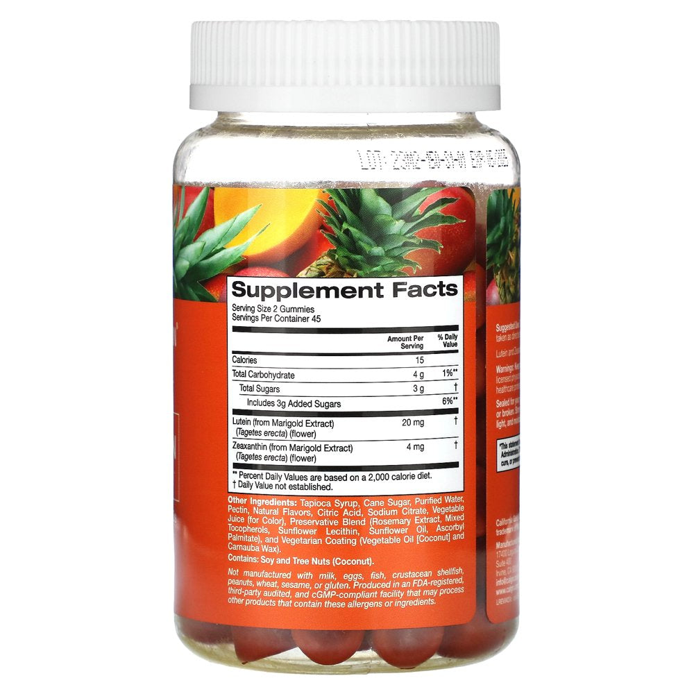 California Gold Nutrition Lutein and Zeaxanthin Gummies, Tropical, 90 Vegetarian Gummies