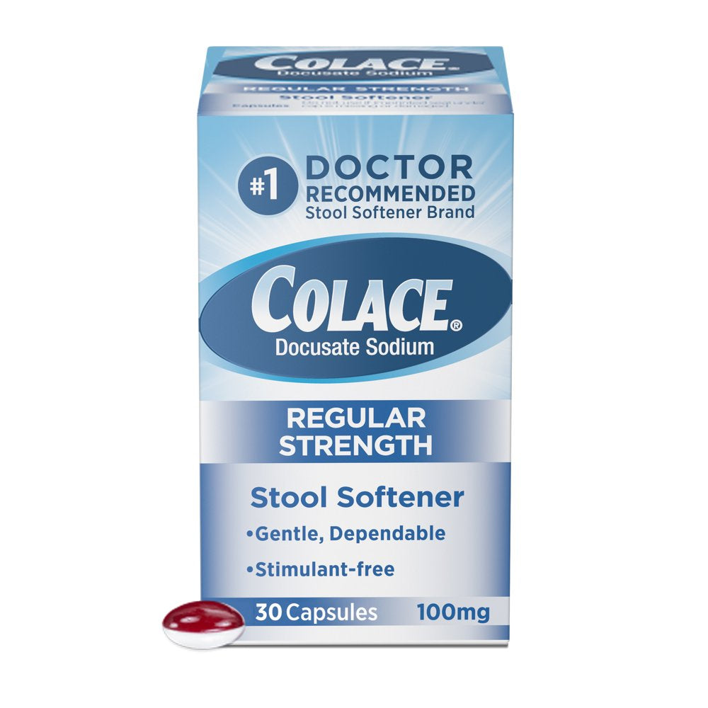 Colace® Regular Strength Stool Softener for Constipation Relief, 100Mg Capsules, 30 Ct