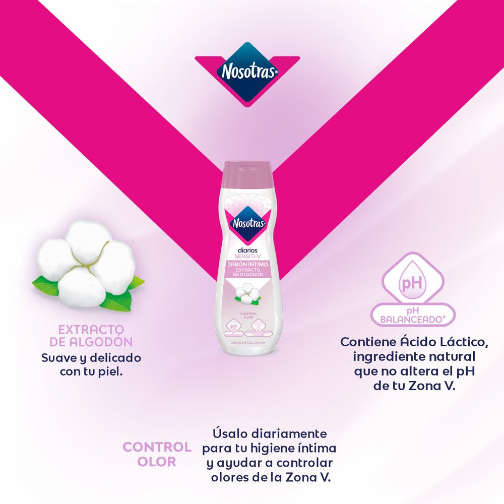 Nosotras Sensiti-V Intimate Vaginal Wash with Cotton Extract, Hypoallergenic, 6,76 Oz