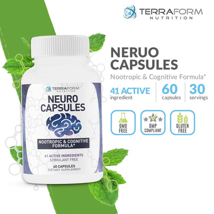 Nootropic Supplements – Neuro Capsules - Improve Focus, Clarity & Memory - Expertly Formulated Nootropic to Boost Mental Performance – Made in USA – 1 Month