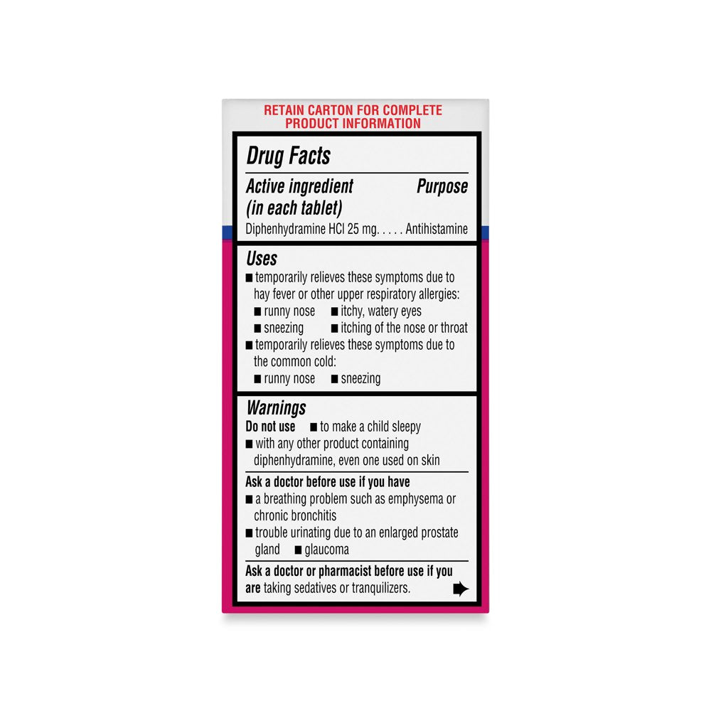 Equate Dye-Free Allergy Relief Medicine, 25 Mg, 100Ct Tablets