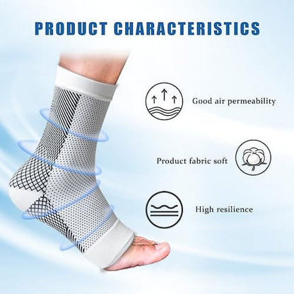 Dskiley Neuropathy Socks - Compression Socks for Men Women - Ankle Sleeve Compression Support Brace for Relief of Plantar Fasciitis Achilles Tendonitis Foot Pain (White,L/Xl)