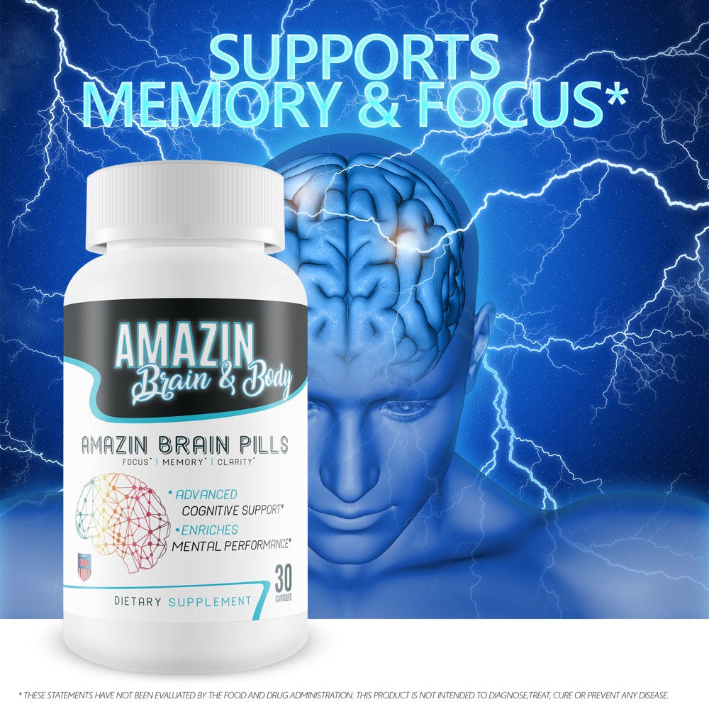 Amazin Brain Pills - Focus - Memory - Clarity - Advanced Cognitive Support - Enriches Mental Performance - Amazin Brain Supplement for Amazin Brain Support - Nootropics Brain Enhancement Aid