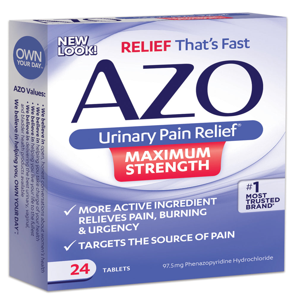 AZO Urinary Pain Relief Maximum Strength, Fast Relief, #1 Most Trusted Brand, 24 Tablets