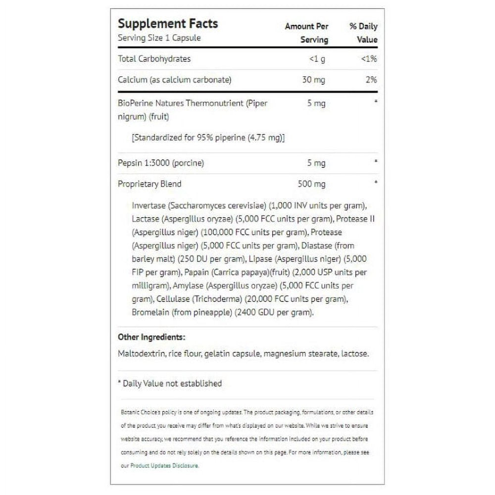 Botanic Choice Digestive Enzyme Complex™ Digestive Dietary Supplement, 90 Capsules