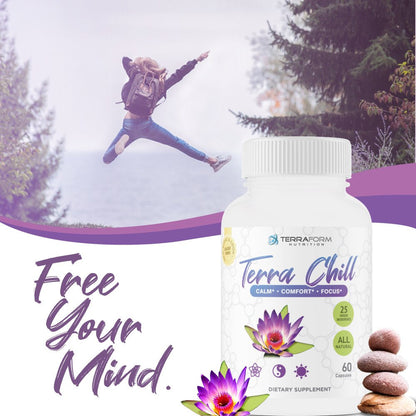 Terra Chill Premium Anxiety Relief Pills – Natural Formula Supports a Calm, Positive Mood – Stress Support, Anti-Anxiety, Mental Focus & Relaxation – Made in USA – 1 Month