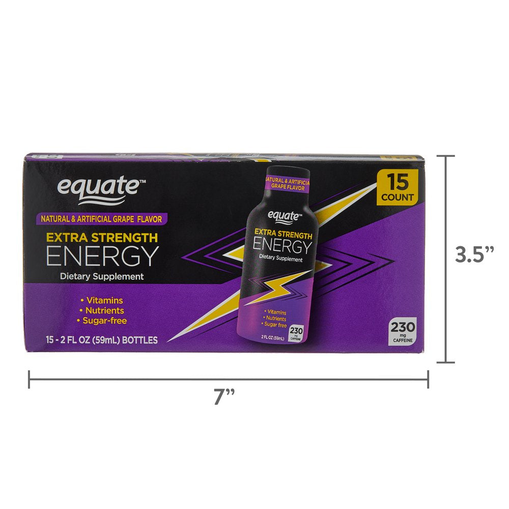 Equate Extra Strength Energy Dietary Supplement, Caffeine 230Mg, Grape Flavor, 15 Pack