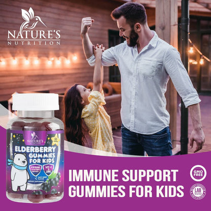 Elderberry Gummies for Kids with Vitamin C, Zinc & Sambucus Black Elderberry Extract - Daily Childrens Immune Support Vitamins Gummy Supplement, Non-Gmo, Vegan, Natural Berry Flavor - 120 Gummies