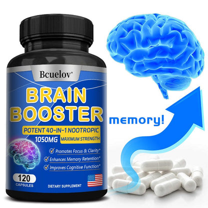 Bcuelov 40 in 1 Brain Supplement Capsules, Advanced Vitamins for Men and Women, Nootropic Support for Cognitive Function, Brain Health Formula