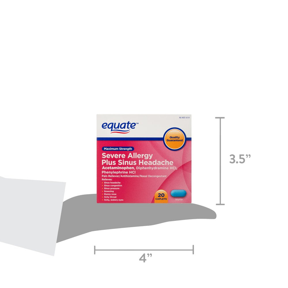 Equate Maximum Strength Severe Allergy plus Sinus Headache Caplets, 20 Count