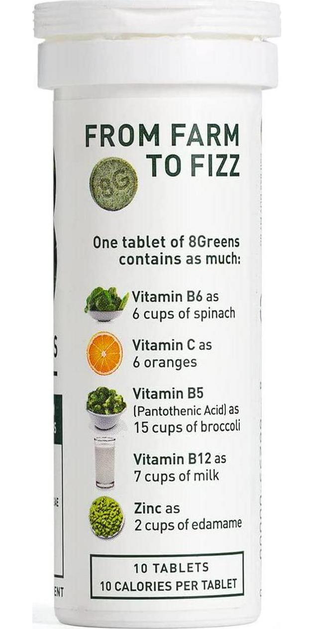 8Greens Immunity and Energy Effervescent Tablets - Packed with 8 Powerful Super Greens (Lemon-Lime, 6 Tubes/60 Tablets)
