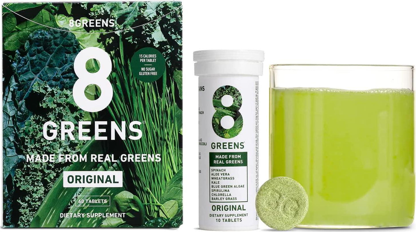 8Greens Immunity and Energy Effervescent Tablets - Packed with 8 Powerful Super Greens (Lemon-Lime, 6 Tubes/60 Tablets)