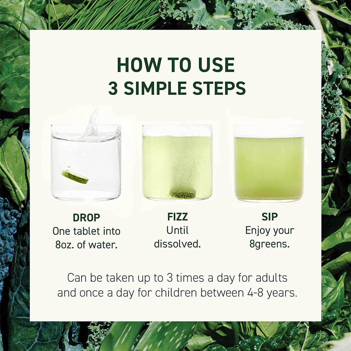 8Greens Melon Effervescent Tablets - Daily Superfood- Super Greens Vitamins, Vegan, Gluten Free, Non-GMO for Immune Support (Pack of 3 Tubes, 30 Tablets)