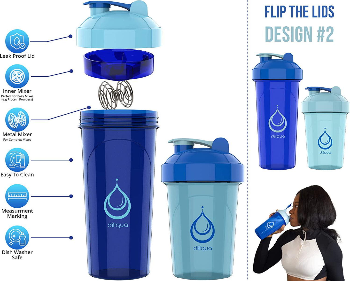 [8 Pack] Protein Shaker Bottles for Protein Mixes | Dishwasher Safe | 4 Small 20 oz and 4 Large 28 oz Shaker Cups for Protein Shakes | Blender Shaker Bottle Pack, gym shaker bottle by Diliqua