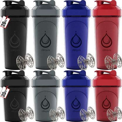 [8 Pack] Protein Shaker Bottles for Protein Mixes | 4 Large 28 oz and 20 oz small shaker bottle - Shaker Cups for protein shakes - Protein shake blender protein bottle- Shaker Bottle Pack by Diliqua