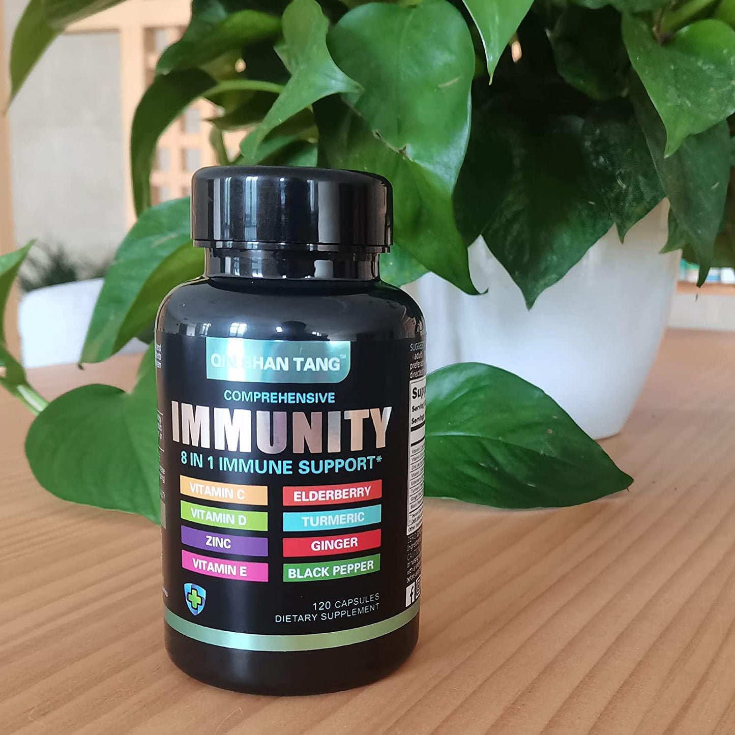 8 in 1 Immune Support Booster Supplement with Vitamin C, Vitamin D 5000 IU, Vitamin E, Zinc, Turmeric, Ginger and Black Pepper - Multivitamin for Men and Women