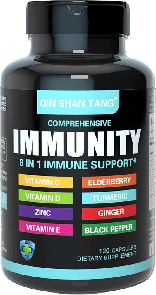 8 in 1 Immune Support Booster Supplement with Vitamin C, Vitamin D 5000 IU, Vitamin E, Zinc, Turmeric, Ginger and Black Pepper - Multivitamin for Men and Women