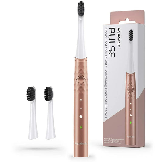 Aquasonic Pulse - Ultra JB28 Whitening Electric Toothbrush W Activated Charcoal Whitening Bristles - Sonic Rechargeable Toothbrush - 3 Modes & Smart Timers - Lasts 45 Days - Home & Travel Toothbrush