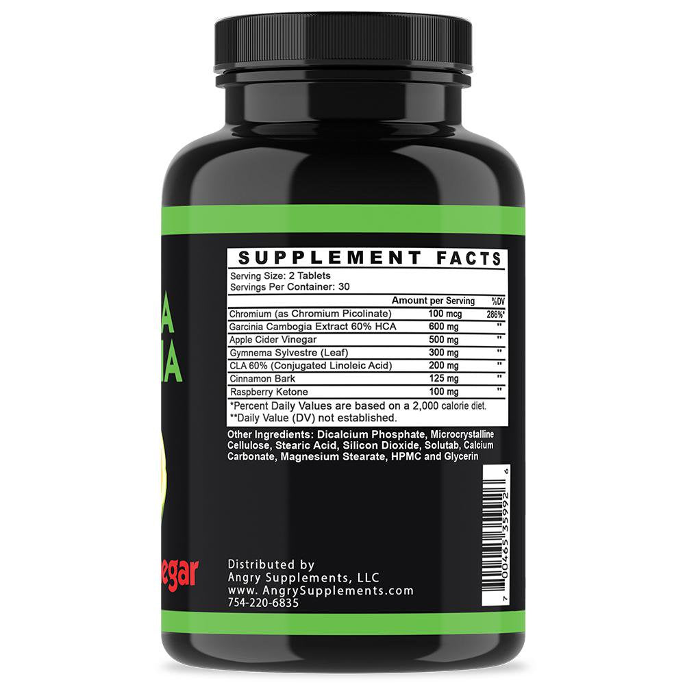 Angry Supplements Garcinia with Apple Cider Vinegar Weight Loss Pills, 60 Ct