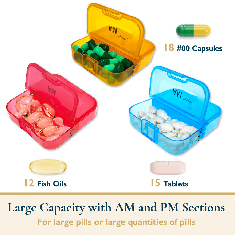 Comfitime Pill Organizer – Weekly Medicine Organizer, 2 Times a Day, Travel Pill Box with AM/PM Daily Pill Containers, 7 Day Pill Case Holder for Medication & Vitamin Supplement, Pill Dispenser/Sorter