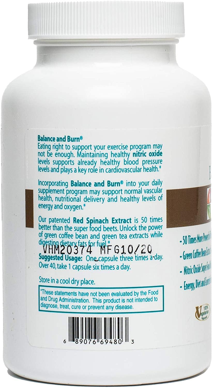 Balance & Burn All-Natural Nitric Oxide Booster Supplement for Men and Women Food-Based, Red & Green Coffee Bean Extract, 120 Capsules by NWC Naturals
