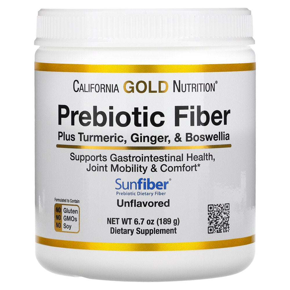 California Gold Nutrition Prebiotic Fiber plus Turmeric, Ginger, & Boswellia, 6.7 Oz (189 G)