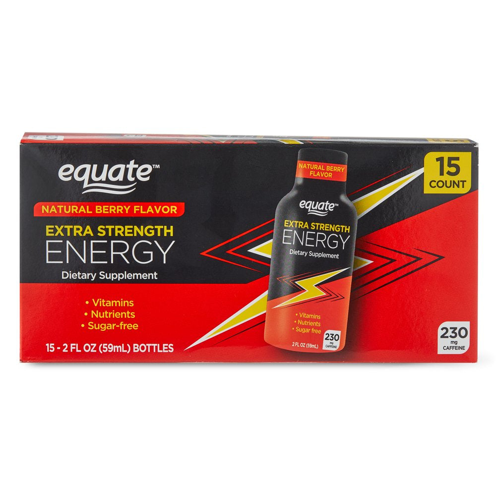 Equate Extra Strength Energy Dietary Supplement, Caffeine 230Mg, Berry Flavor, 15 Pack