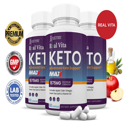 (3 Pack) Real Vita Keto ACV MAX Pills 1675Mg Dietary Supplement 180 Capsules - Nutricity.com.au