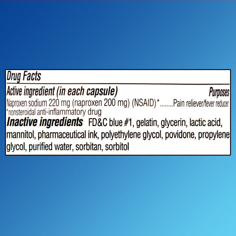 Equate Naproxen Sodium All Day Pain Relief Liquid Gels, 220 Mg, 120 Count