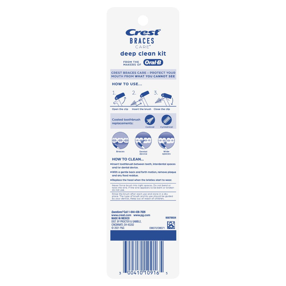 Crest Brand Braces Care Deep Clean Kit with Interdental Brush, for Adults and Children 6+