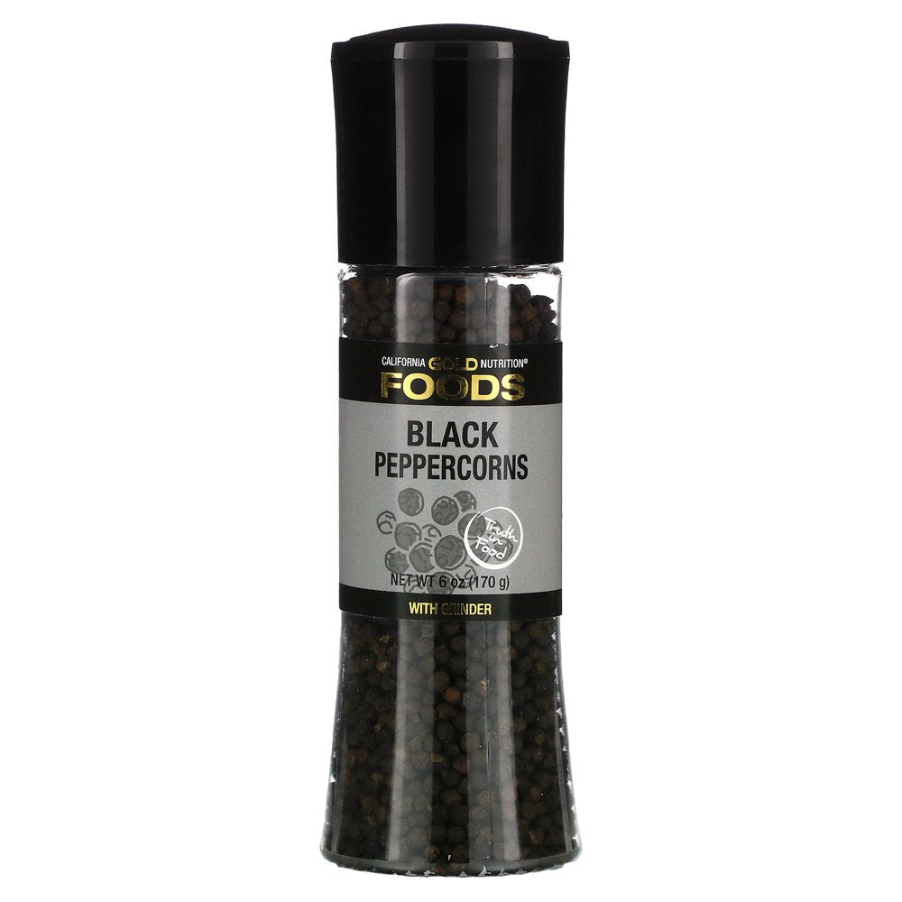 California Gold Nutrition, FOODS - Black Peppercorns Grinder, 6 Oz Pack of 3