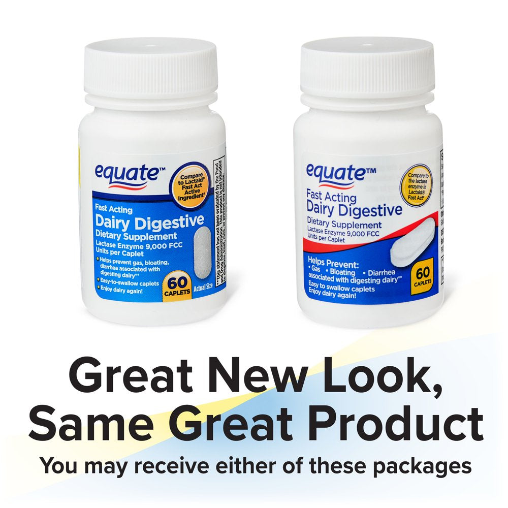 Equate Fast Acting Dairy Digestive Dietary Supplements, 60 Count