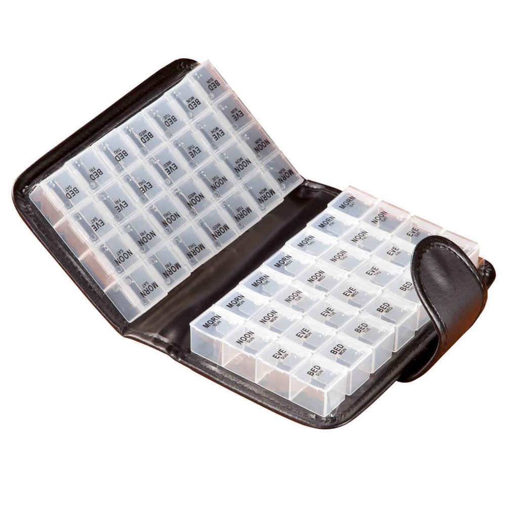 Easy Comforts 14 Day Pill Holder, Travel Case Medication Reminder Pill Box with Detachable Compartments, Lilac