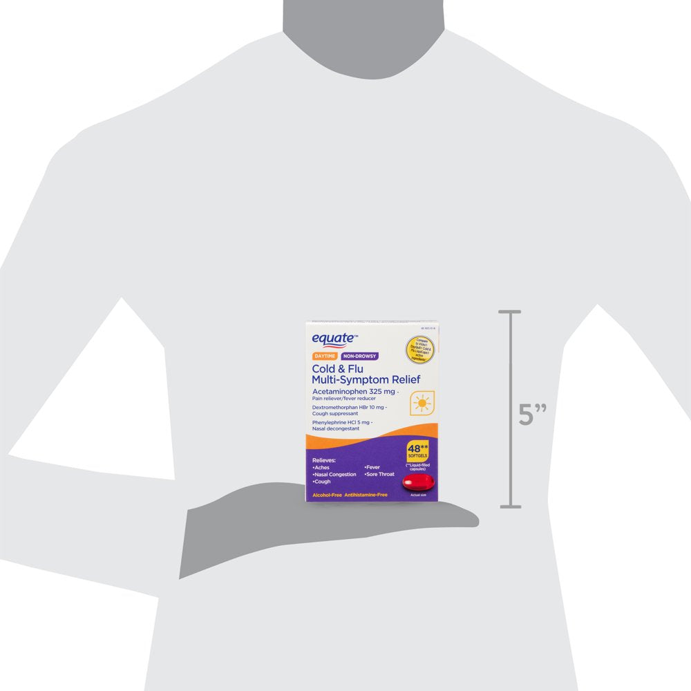 Equate Cold and Flu Multi-Symptom Relief Fever Reducer Throat Remedies Nasal Decongestant Gels, 48 Count