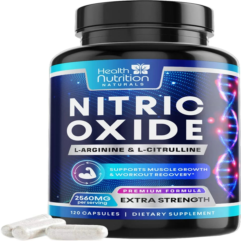 Extra Strength Nitric Oxide Supplement L Arginine 3X Strength - Citrulline Malate, AAKG, Beta Alanine - Premium Muscle Supporting Nitric Booster for Energy & Strength to Train Harder - 120 Capsules