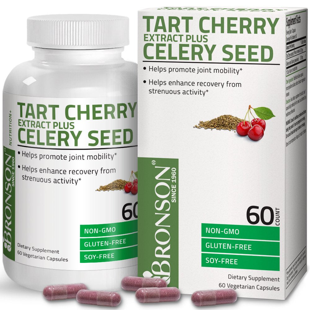 Bronson Tart Cherry Extract Capsules with Celery Seed Powerful Uric Acid Cleanse Joint Support & Muscle Recovery, 60 Capsules