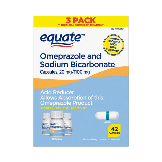 Equate Omeprazole and Sodium Bicarbonate Capsules, 20 Mg/1100 Mg, Acid Reducer, 42 Count