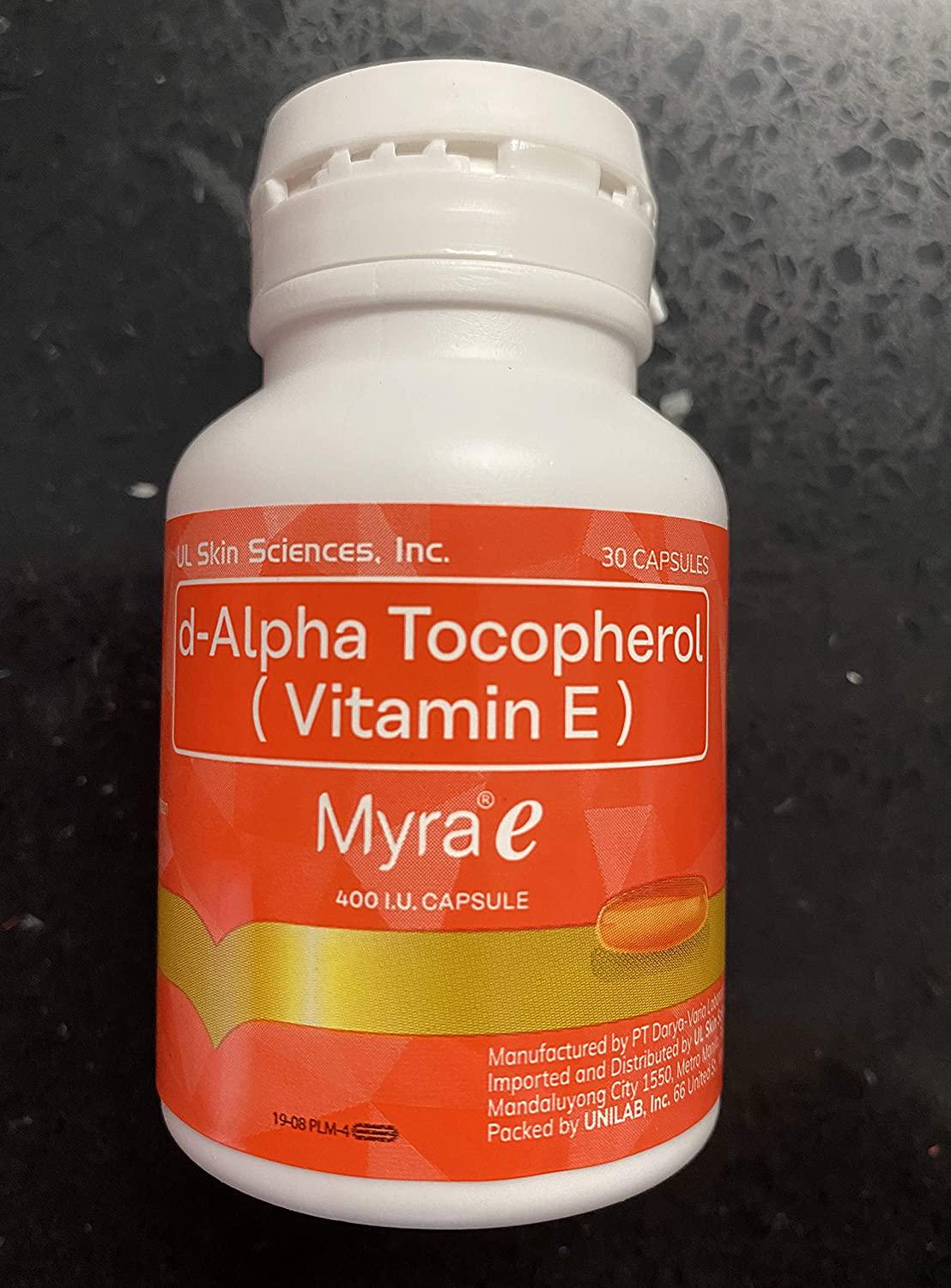 90 Capsules Myra E 400 IU Vitamin E d-Alpha Tocopherol