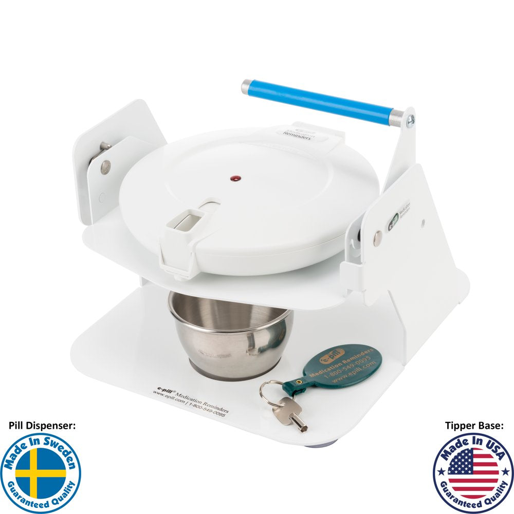 E-Pill Station - Locked Automatic Pill Dispenser with Tipper Base - White Lid
