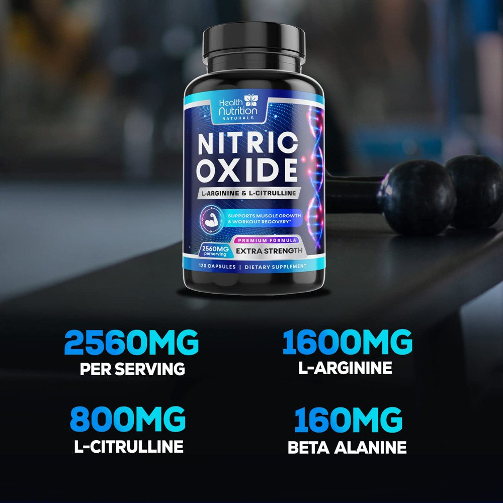 Extra Strength Nitric Oxide Supplement L Arginine 3X Strength - Citrulline Malate, AAKG, Beta Alanine - Premium Muscle Supporting Nitric Booster for Energy & Strength to Train Harder - 120 Capsules